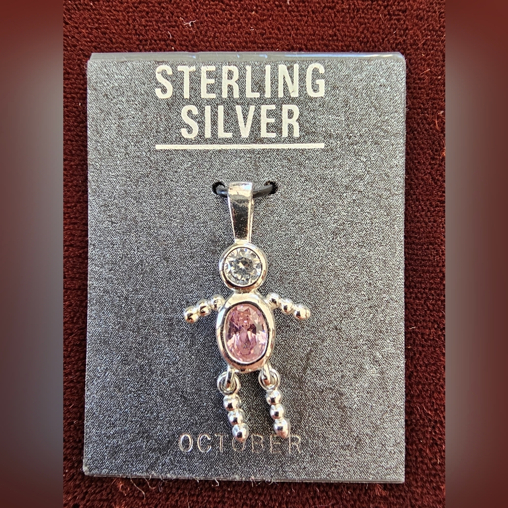 NWT Sterling Silver October Pink Birthstone Pendant